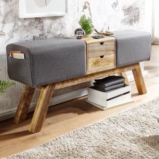 KADIMA DESIGN Retro-Sitzbank mit Schubladen und Stoffbezug: 100% Massivholz, Einzelstück der Extraklasse. Material: Stoff