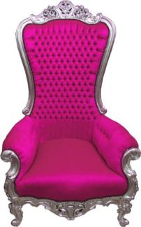 Casa Padrino Barock Thron Sessel Majestic Pink/Silber - Riesensessel - Thron Stuhl