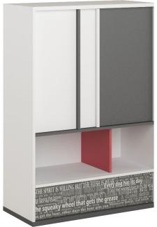 Highboard "Philosophy" Kommode 90cm weiß graphit rot mit Schrift Print
