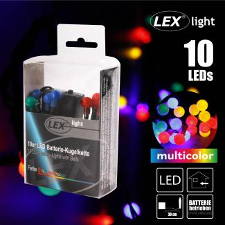 10er LED Batterie Kugelkette Lichterkette bunt Kugeln Batterie Beleuchtung