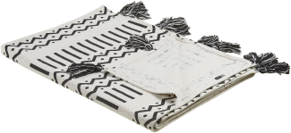 Decke Baumwolle weiß schwarz 130 x 180 cm geometrisches Muster UNNAO