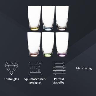 Peill+Putzler Germany 6er Set Longdrinkgläser mit buntem Boden, 350 ml Volumen, mehrfarbige Trinkgläser, Wassergläser in 6 Farben, Coctailgläser, spühlmaschinengeeignet & pflegeleicht