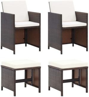 4-tlg. Stuhl und Hocker Set Polyrattan Braun