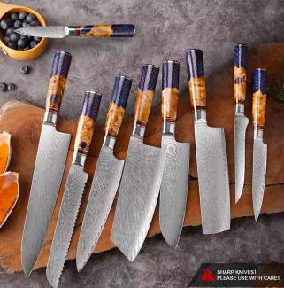 Das Premium Santoku Messer der Spitzenklasse – Damastmesser mit 67 Schichten – Mit exklusiven Farbholzgriff