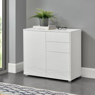 Sideboard Paarl 74x79x36 cm mt 2 Schubladen und 2 Schranktüren Weiß hochglanz en. casa