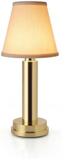NEOZ kabellose Akku-Tischleuchte VICTORIA UNO LED-Lampe dimmbar 1 Watt 27,5x12 cm Messing, poliert mit Lampenschirm aus Baumwolle