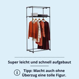 KHG Stoffschrank mit Doppeldecker B75 x H160 x T45cm Kleiderschrank mit Kleiderstange mobiler Campingk-Keiderschrank