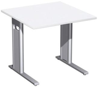 Schreibtisch 'C Fuß Pro', feste Höhe 80x80cm, Weiß / Silber
