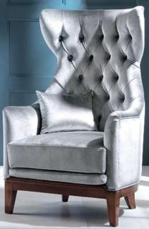 Casa Padrino Luxus Art Deco Samt Ohrensessel Grau / Braun 73 x 78 x H. 119 cm - Chesterfield Wohnzimmer Sessel - Art Deco Möbel - Luxus Qualität