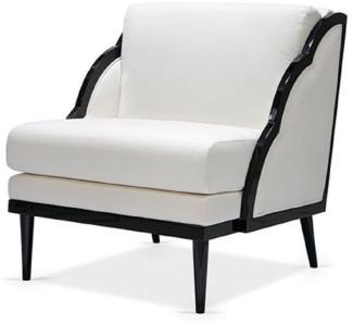 Casa Padrino Luxus Art Deco Samt Sessel Weiß / Schwarz 79 x 99 x H. 92 cm - Hotel Lounge Sessel - Hotel Möbel - Luxus Möbel - Luxus Qualität