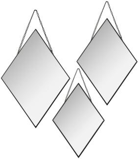 Wandspiegel Diamant 3er Set, Wandspiegel, hängende Spiegel, Spiegel im schwarzen Rahmen