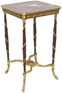 Casa Padrino Barock Beistelltisch Braun / Gold / Rot 45 x 45 x H. 78 cm - Handgefertigter Massivholz Tisch im Barockstil - Barock Wohnzimmer Möbel