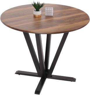 Bistrotisch HWC-M56, Tisch Esstisch, Massiv-Holz HPL Laminat Melamin Ø92cm, Sheesham Holz-Optik, dunkles Gestell