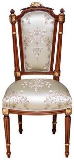 Casa Padrino Barock Esszimmerstuhl Cremefarben / Braun / Gold - Handgefertigter Antik Stil Stuhl - Esszimmer Möbel im Barockstil