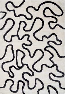 Teppich Viskose weiß schwarz 160 x 200 cm abstraktes Muster Kurzflor KAPPAR