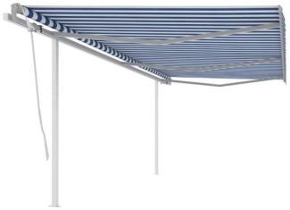 Gelenkarmmarkise Einziehbar mit Pfosten 6x3,5 m Blau und Weiß