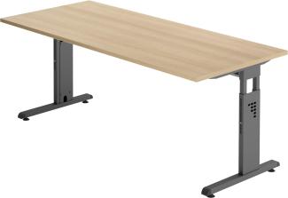bümö® Schreibtisch O-Serie höhenverstellbar, Tischplatte 180 x 80 cm in Eiche, Gestell in graphit