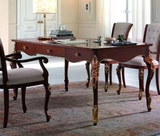 Casa Padrino Luxus Barock Schreibtisch mit 3 Schubladen Braun / Gold - Handgefertigter Bürotisch im Barockstil - Barock Büro Möbel - Luxus Möbel im Barockstil - Luxus Qualität - Made in Italy