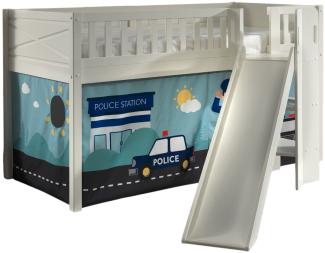 SCOTT Spielbett mit Rolllattenrost, Rutsche, Leiter und Textilset "Police", weiß lackiert, LF 90 x 200 cm