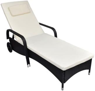 Sonnenliege mit Polster & Rollen Poly Rattan Schwarz