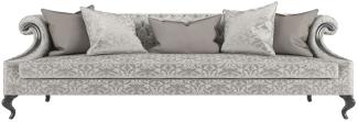 Casa Padrino Luxus Barock Wohnzimmer Sofa mit elegantem Muster Silber / Grau / Schwarz 260 x 100 x H. 82 cm - Wohnzimmer Möbel im Barockstil - Edel & Prunkvoll