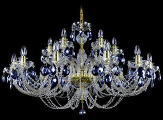 Casa Padrino Luxus Barock Kronleuchter Gold / Blau Ø 107 x H. 70 cm - Prunkvoller Barockstil Kronleuchter mit böhmischen Kristallglas - Edel & Prunkvoll