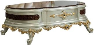 Casa Padrino Luxus Barock Couchtisch Dunkelbraun / Silber / Gold 132 x 95 x H. 50 cm - Prunkvoller Massivholz Wohnzimmertisch - Barock Möbel
