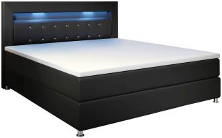 Juskys Boxspringbett Montana 120 x 200 cm - Bett inkl. Topper, Bonell-Federkernmatratze H3 & LED Beleuchtung – Einzelbett schwarz mit Kunstleder