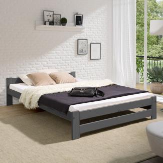 Coemo Bett Classico Holzbett Bettgestell mit Lattenrost Massivholz Kiefer Farbe Anthrazit 140 x 200 cm