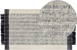 Teppich Wolle schwarz cremeweiß 80 x 150 cm Kurzflor KETENLI