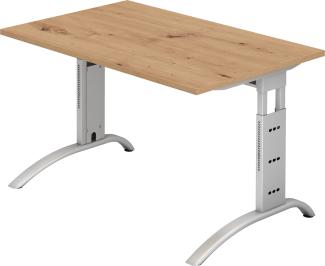 bümö® Schreibtisch F-Serie höhenverstellbar, Tischplatte 120 x 80 cm in Asteiche, Gestell in silber