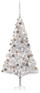 vidaXL Künstlicher Weihnachtsbaum mit LEDs & Kugeln Silbern 240cm PET, Mit Beleuchtung [3077612]