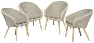 4x Garten Stuhl + Auflage Terrasse Stühle Essstuhl Akazie Holz Rattan Optik grau