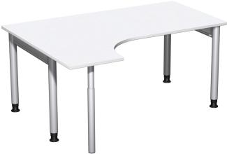PC-Schreibtisch '4 Fuß Pro' links, höhenverstellbar, 160x120cm, Weiß / Silber
