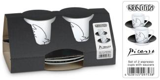 Könitz Picasso La Colombe De La Paix Espresso Geschenkset, 4-tlg, 2 Espresso Tassen mit Untertasse, Porzellan, 85 ml, 11 5 054 1989