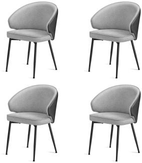 VASAGLE 4 Set Küchenstuhl Polsterstuhl Wohnzimmerstuhl Sessel mit Rückenlehne, Metallbeine,Loungesessel hellgrau CDL104G01