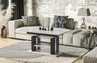Endo-Möbel Couchtisch Dior 110cm erweiterbar auf 170cm höhenverstellbar Doppellift modern Tisch (Weiss Hochglanz)