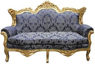 Casa Padrino Barock 2er Sofa Master Royal Blau Muster / Gold 2Mod - Wohnzimmer Couch Möbel Lounge