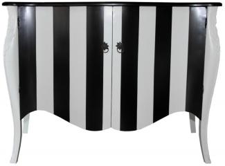 Casa Padrino Barock Kommode Schwarz/Weiß Streifen 120cm Mod - Antik Stil Möbel