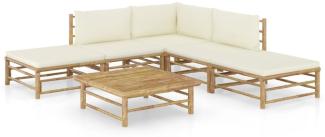 vidaXL 6-tlg. Garten-Lounge-Set mit Cremeweißen Kissen Bambus