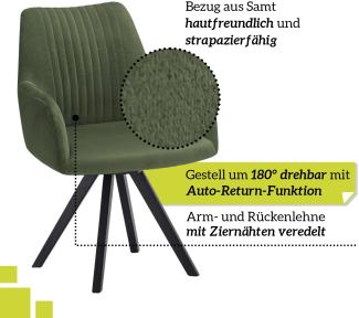 smart 6er Set drehbare Esszimmerstühle mit Armlehnen - Bezug Mikrofaser Grün, 180° drehbar mit Auto-Return-Funktion - Massivholz Stuhlbeine - Küchenstuhl, Polsterstuhl mit Schaumstofffüllung