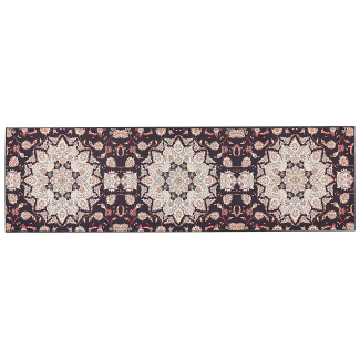 Teppich schwarz beige 60 x 200 cm orientalisches Muster Kurzflor ARITAS