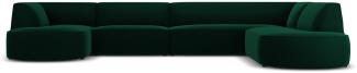 Micadoni 6-Sitzer Samtstoff Panorama Ecke rechts Sofa Ruby | Bezug Bottle Green | Beinfarbe Black Plastic