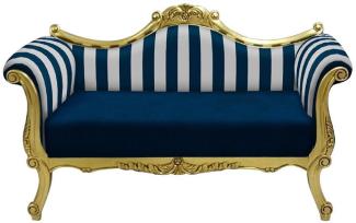 Casa Padrino Barock Sofa mit Streifen Blau / Weiß / Gold - Handgefertigtes Wohnzimmer Sofa im Barockstil - Barock Wohnzimmer Möbel