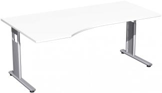 PC-Schreibtisch 'C Fuß Flex' links, höhenverstellbar, 180x100cm, Weiß / Silber