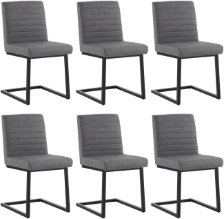 Merax 6er Set Esszimmerstühle, Gepolsterter Stuhl mit zickzackförmige Metallbeine, Moderner Lounge-Stuhl, Kunstleder, grau