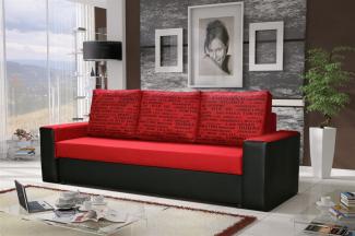 Sofa Designersofa LEEDS 3-Sitzer mit Schlaffunktion Schwarz / Rot