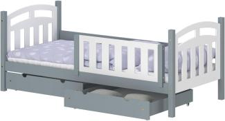 WNM Group Kinderbett mit Rausfallschutz Suzie - Jugenbett aus Massivholz - Bett mit 2 Schubladen für Mädchen und Jungen - Funktionsbett 190x80 cm - Grau