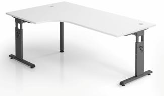 Hammerbacher Winkeltisch C-Fuß, weiß / Graphit Winkelform 90°, links oder rechts montierbar, 200x120 cm