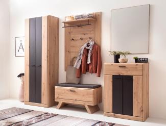 Garderobe Carvin 30 Balkeneiche Cosmos grey 5-teilig Garderobenset mit Sitzkissen